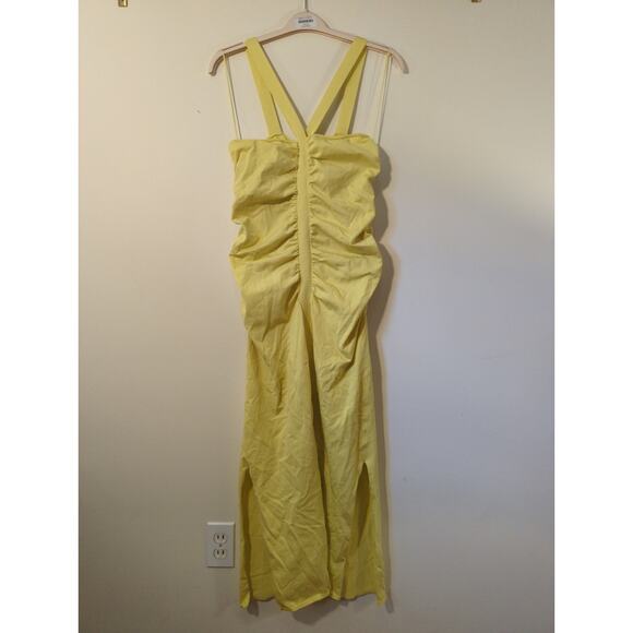 RTR Sz Large L Jonathan Simkhai Yellow Darya Sleeveless Halter Ruched Maxi Dress - Picture 4 of 10